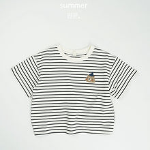 將圖片載入圖庫檢視器 1532SE-夏日卡通小熊純棉條紋半袖t
