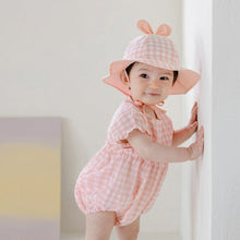 Load image into Gallery viewer, Y9551LS-Summer Girls&#39; Lotus Sleeve Plaid Bodysuit + Sun Hat 
