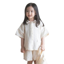 Load image into Gallery viewer, Y8537TG-Summer children&#39;s soft and breathable wrinkled cotton short-sleeved shorts two-piece suit 
