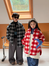 將圖片載入圖庫檢視器 2025D200SE-冬款韓版加棉格子 毛呢中長外套
