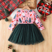 將圖片載入圖庫檢視器 67135LS-秋冬聖誕印花細閃網紗澎澎連衣裙
