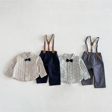 Load image into Gallery viewer, ZCY6094LS-春季條紋領結襯衫&amp;背帶褲
