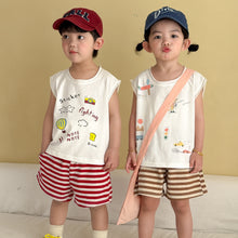 將圖片載入圖庫檢視器 XZ260944TG-夏季｜純棉條紋｜背心短褲套裝
