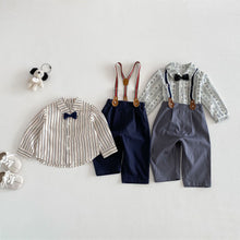 Load image into Gallery viewer, ZCY6094LS-春季條紋領結襯衫&amp;背帶褲
