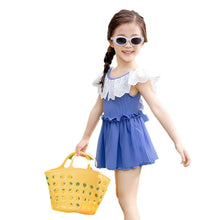 Load image into Gallery viewer, 25103LS-Summer children&#39;s back skirt one-piece swimsuit + swimming cap 
