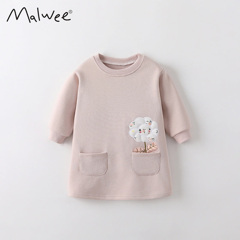 10606DS-秋冬花朵口袋洋裝