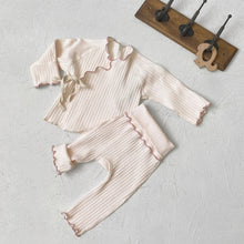Load image into Gallery viewer, Y8431LS-Autumn wear type a cotton dimpled wood ear edge long-sleeved monk clothing + high waist belly protection pants + hat cover 
