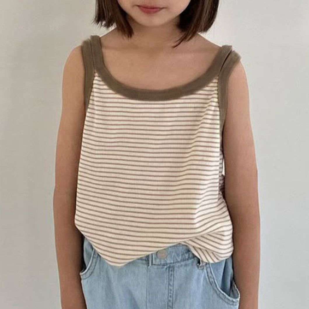 Y7526SE-夏日薄款兒童雙肩帶時尚條紋背心上衣