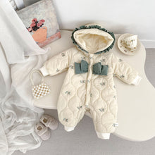 Load image into Gallery viewer, H10637LS-冬季碎花連帽加絨連體爬服（新生兒）
