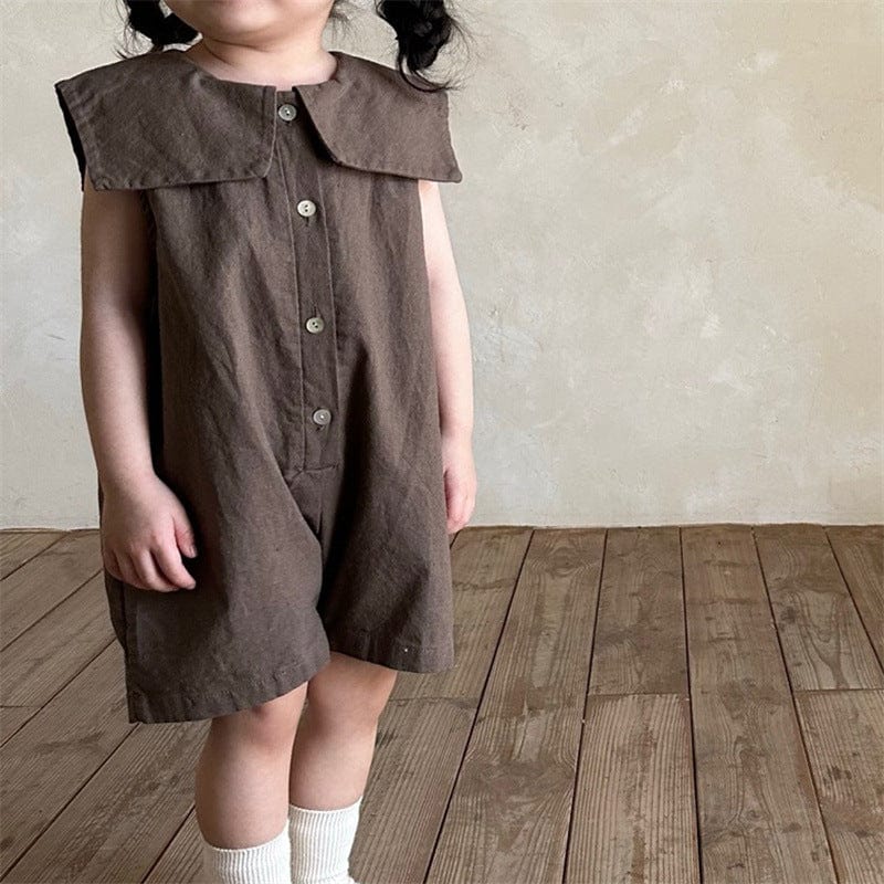 25D832LS-Summer Korean version of small and medium-sized children's large lapel sleeveless loose casual jumpsuit 