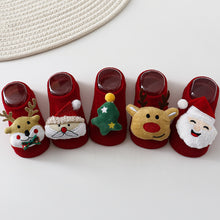 將圖片載入圖庫檢視器 1108AC-INS聖誕節麋鹿防滑學步防滑船型短襪 (三雙起批)
