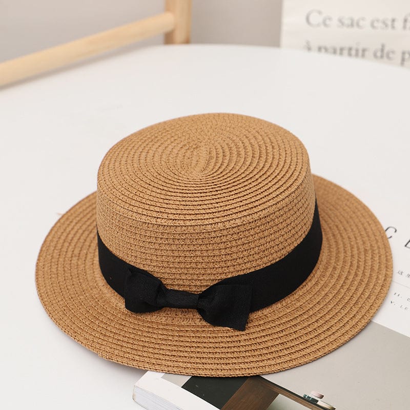 YX576AC-Summer bow flat top sun protection hat parent-child leisure straw hat 
