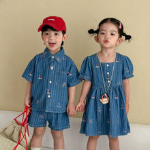 將圖片載入圖庫檢視器 XQ260928TG-夏季｜牛仔短袖｜兄妹套裝
