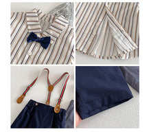 Load image into Gallery viewer, ZCY6094LS-春季條紋領結襯衫&amp;背帶褲
