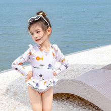 將圖片載入圖庫檢視器 9501LS-夏季女童長袖防曬泳衣+泳帽
