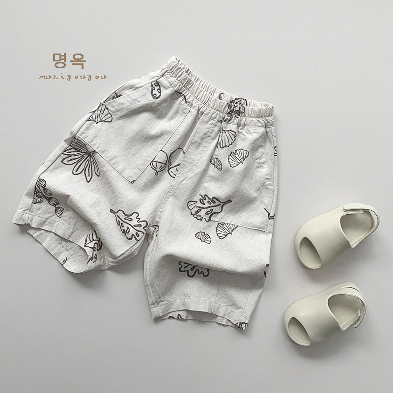 88093PA-夏季棉麻印花休閒七分褲