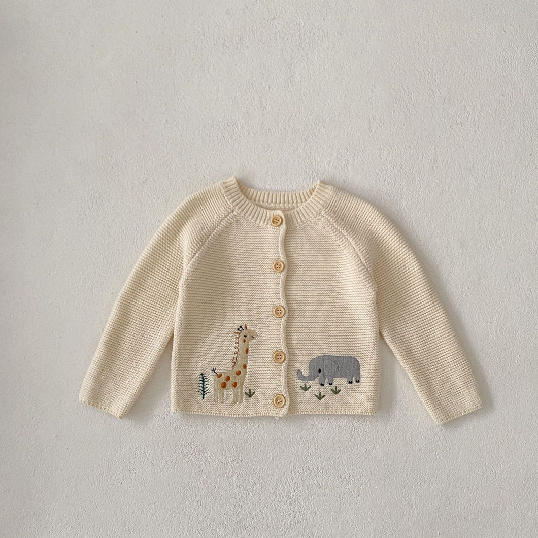83408SE-秋装INS嬰幼兒可愛動物绣花圓領針織毛衣開衫外套(不含帽)