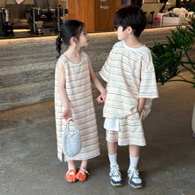 將圖片載入圖庫檢視器 2025X126TG-夏季男女童韓版條紋短袖短褲兩件套&amp;無袖連衣裙
