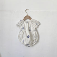 Load image into Gallery viewer, Y9574LS-Summer retro high-grade solid color embroidery puff sleeve bodysuit 
