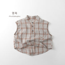將圖片載入圖庫檢視器 25167SE-夏季兒童格紋無袖襯衫
