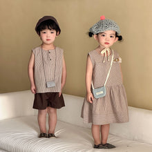 Load image into Gallery viewer, XQ260720TG-夏季條紋兄妹短袖洋裝&amp;套裝
