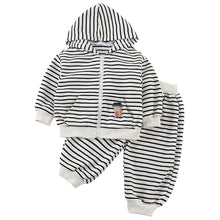 將圖片載入圖庫檢視器 CZ260891TG-條紋連帽運動休閒兩件套
