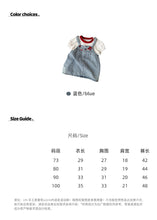 將圖片載入圖庫檢視器 629137LS-夏季｜波點泡泡袖｜女童牛仔背帶裙組
