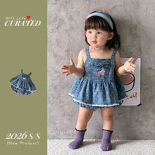Load image into Gallery viewer, 629211LS-夏季｜軟萌牛仔｜女童刺繡包屁衣
