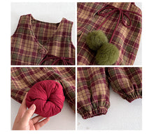 將圖片載入圖庫檢視器 ZDK5616LS-冬季格子加厚夾棉背帶連體褲&amp;針織上衣
