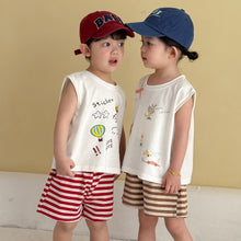 將圖片載入圖庫檢視器 XZ260944TG-夏季｜純棉條紋｜背心短褲套裝
