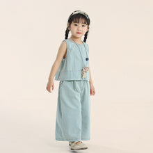 Load image into Gallery viewer, A003TG-夏季｜淺色牛仔｜女童背心闊腿褲組
