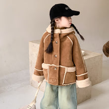 將圖片載入圖庫檢視器 2023D120SE-冬款美拉德連帽加厚皮毛外套
