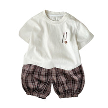 Load image into Gallery viewer, M627091TG-夏季｜純色上衣｜格紋短褲套裝
