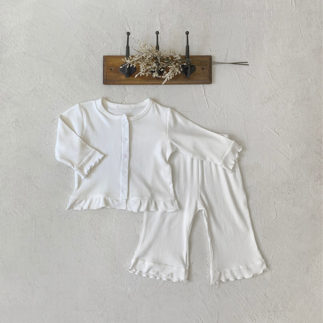 Y8454TG-Autumn wear ribbed cardigan + flared pants set 