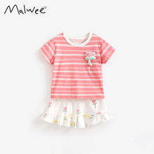 將圖片載入圖庫檢視器 111032TG-夏季條紋短袖兩件套裝
