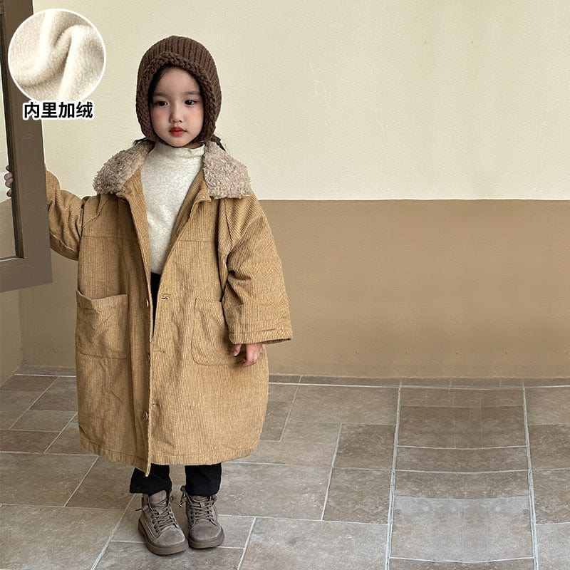 D83127SE- Corduroy mid-length plus velvet windbreaker jacket