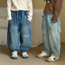 Load image into Gallery viewer, DK250689PA-秋冬季韓版抓絨狗狗刺繡牛仔長褲
