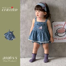 Load image into Gallery viewer, 629211LS-夏季｜軟萌牛仔｜女童刺繡包屁衣
