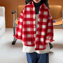 將圖片載入圖庫檢視器 2025D200SE-冬款韓版加棉格子 毛呢中長外套
