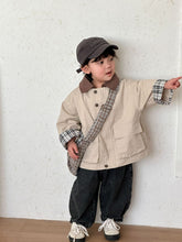 將圖片載入圖庫檢視器 CW260879SE-春秋季格子捲邊寬鬆外套
