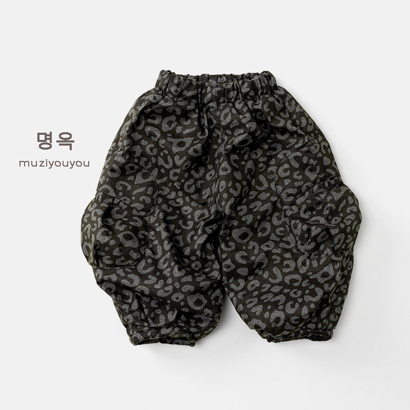 25252PA-冬季豹紋加絨保暖褲