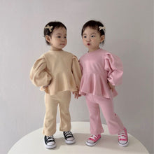Load image into Gallery viewer, Y8404TG- Lantern Sleeve Girls Temperament Top + V Flared Pants Set 
