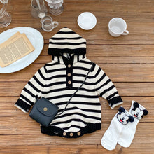 將圖片載入圖庫檢視器 82368LS-秋季韓版嬰幼兒條紋連帽棉紗長袖包屁

