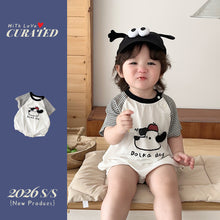 將圖片載入圖庫檢視器 629182LS-夏季｜小狗刺繡插肩｜男童短袖包屁衣
