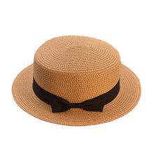 Load image into Gallery viewer, YX576AC-Summer bow flat top sun protection hat parent-child leisure straw hat 
