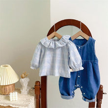 Load image into Gallery viewer, 2401605LS- Spring and Autumn Denim Overalls + Plaid Base Shirt Two-piece Set

