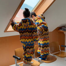 將圖片載入圖庫檢視器 2025D198TG-冬季韓版彩條連帽拉鍊可愛居家兩件套
