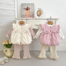 將圖片載入圖庫檢視器 H10669SE-冬季加絨蝴蝶結馬甲&amp;刷絨上衣&amp;喇叭長褲
