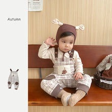 Load image into Gallery viewer, 2303021LS-Plaid cartoon puppy baby sleeveless overalls
