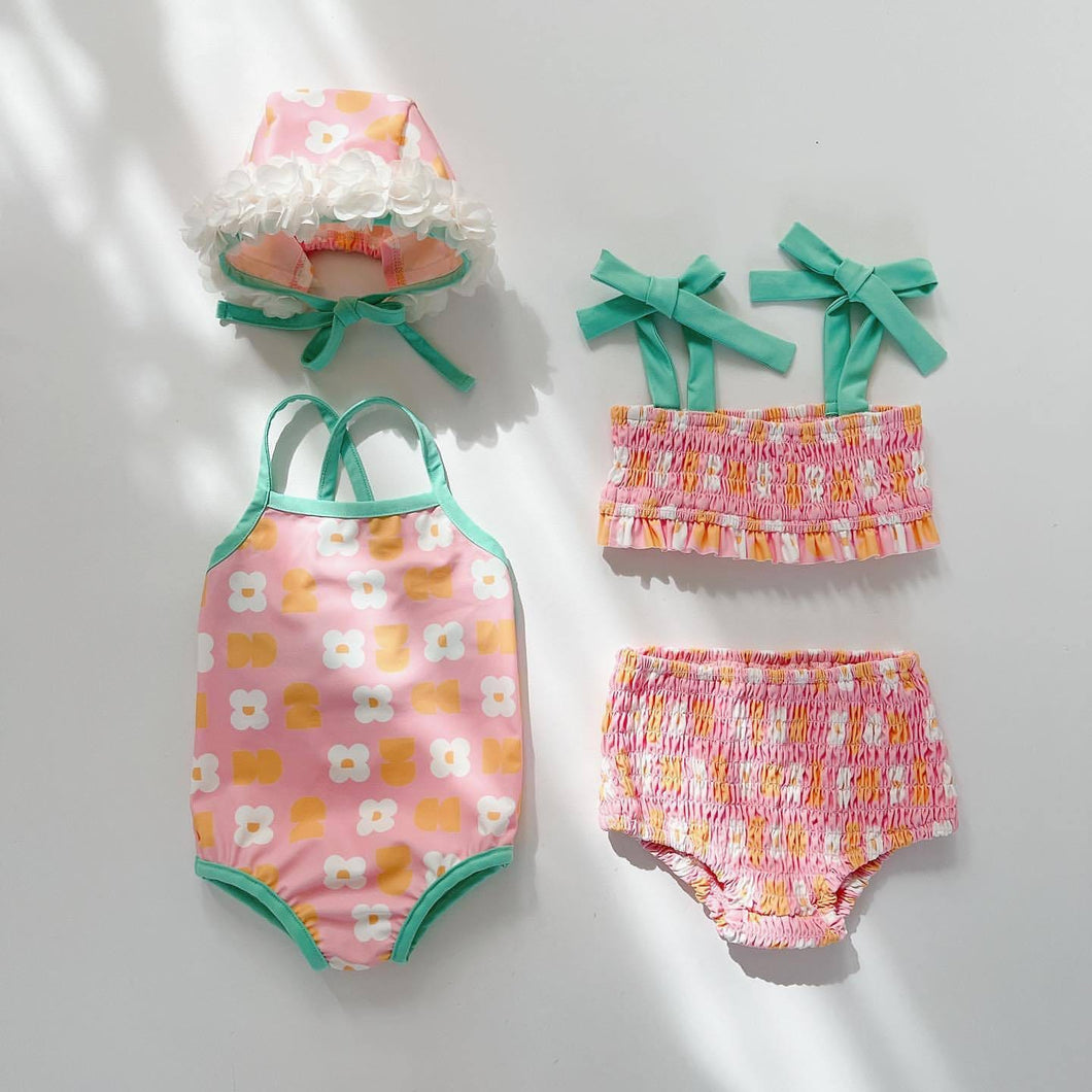 Y0174TG-Summer Korean style bikini two-piece swimsuit & one-piece swimsuit (both styles include swimming cap)